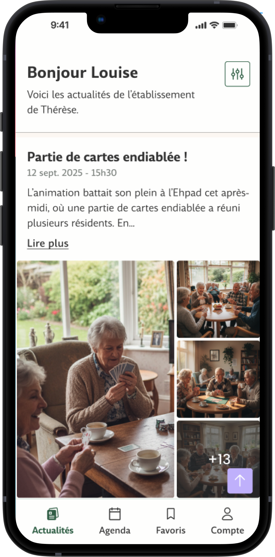 Aperçu de l'écran Actualités sur l'application Linestie