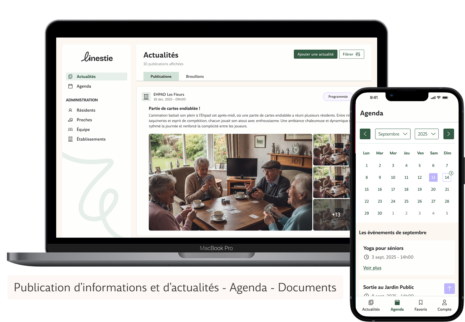 Interface Linestie - Publication d'informations et d'actualités, Agenda, Documents