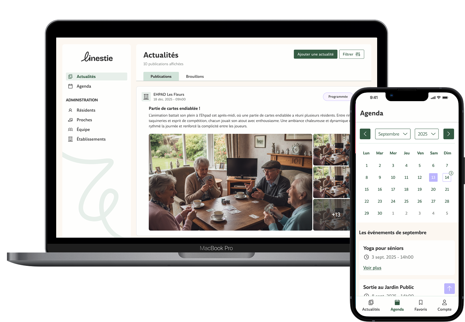Interface Linestie - Publication d'informations et d'actualités, Agenda, Documents
